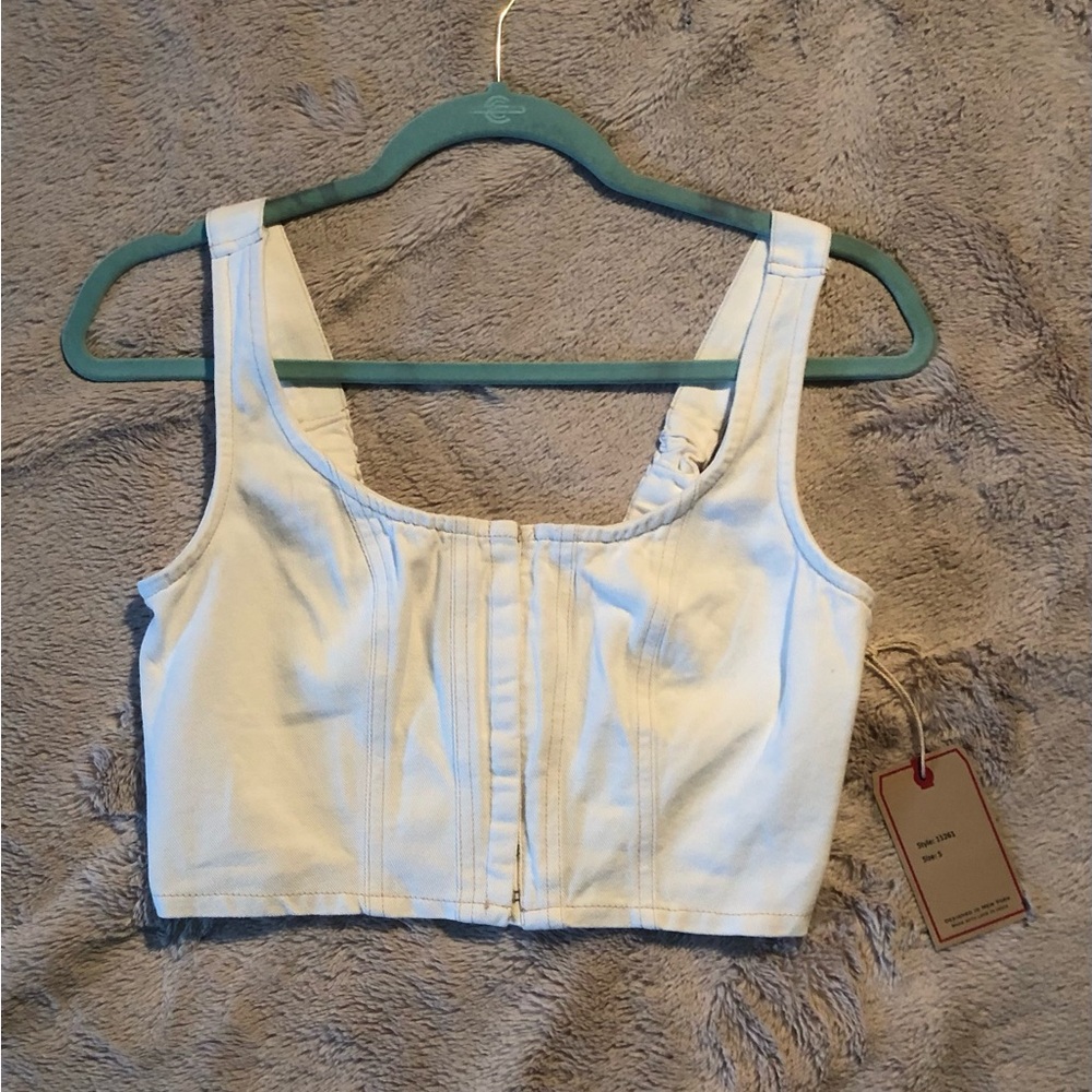 LONE STAR Women Small Ivory Denim Hook Closure Bustier Crop Top